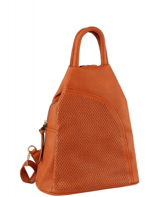 Lazer Cut Convertible One & Double Strap Backpack JNM-0103-1 RUST